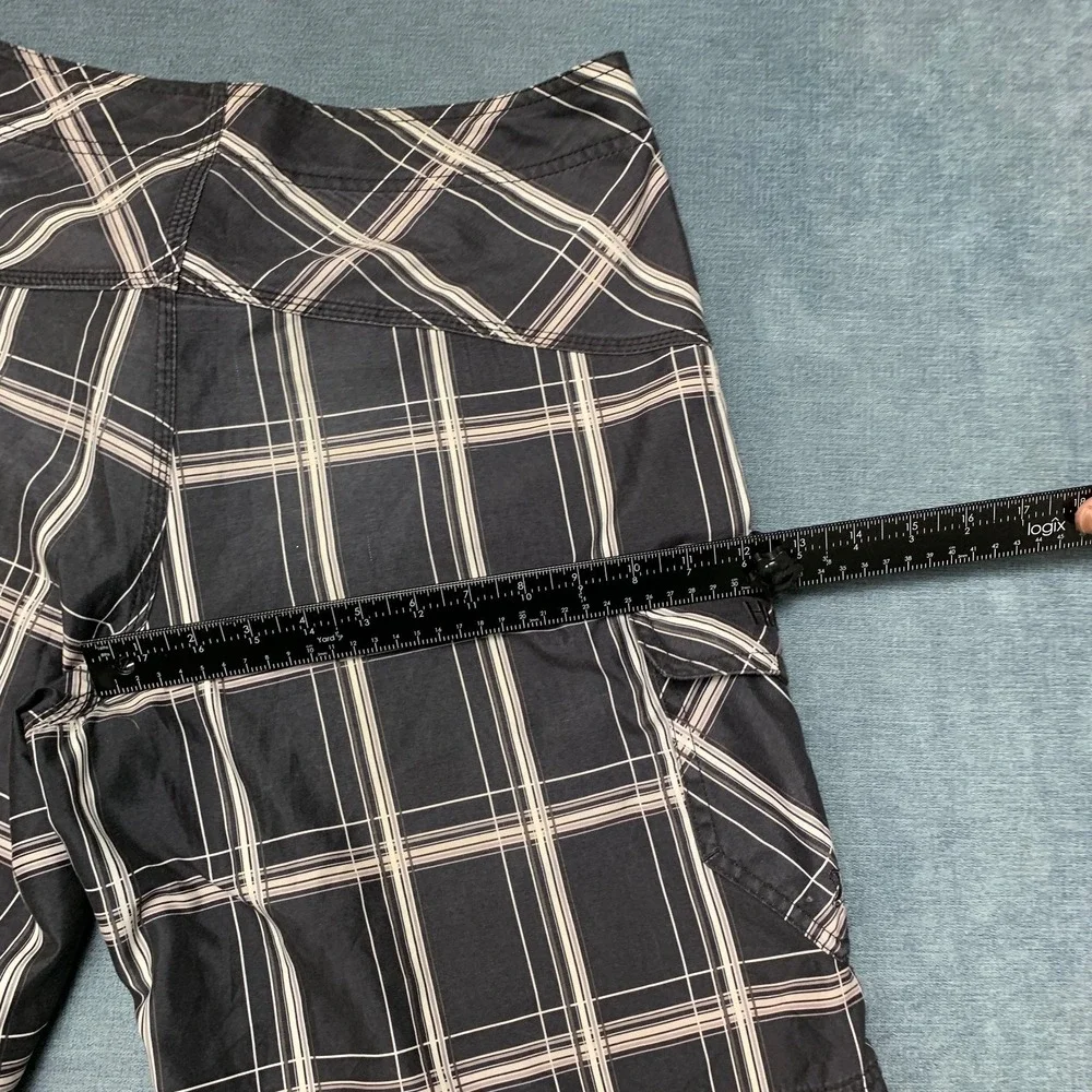 Hurley Board Shorts Mens 36W Black Plaid Comfort Cargo Pockets Logo Surfing
